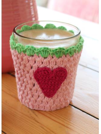 Kaffevarmer - Lysrød m/cerise hjerte